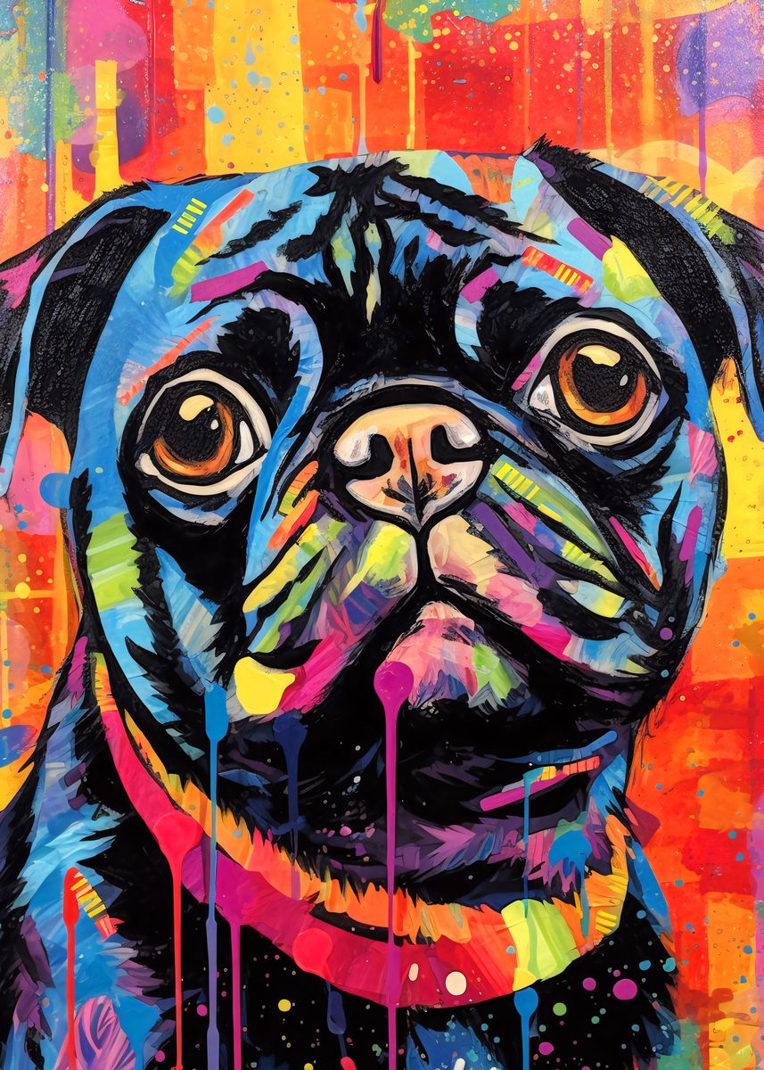 'Black Pug Painting' Poster, picture, metal print, paint by Rafael Dxgn ...