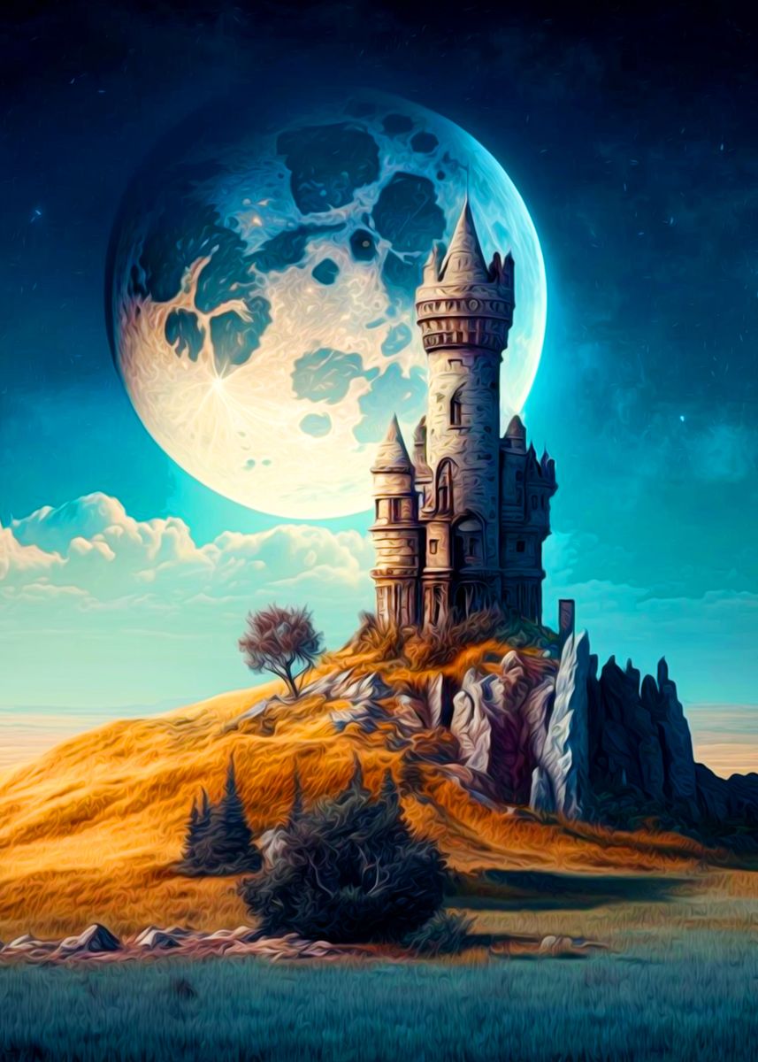'Majestic castle and moon' Poster by javis lee | Displate