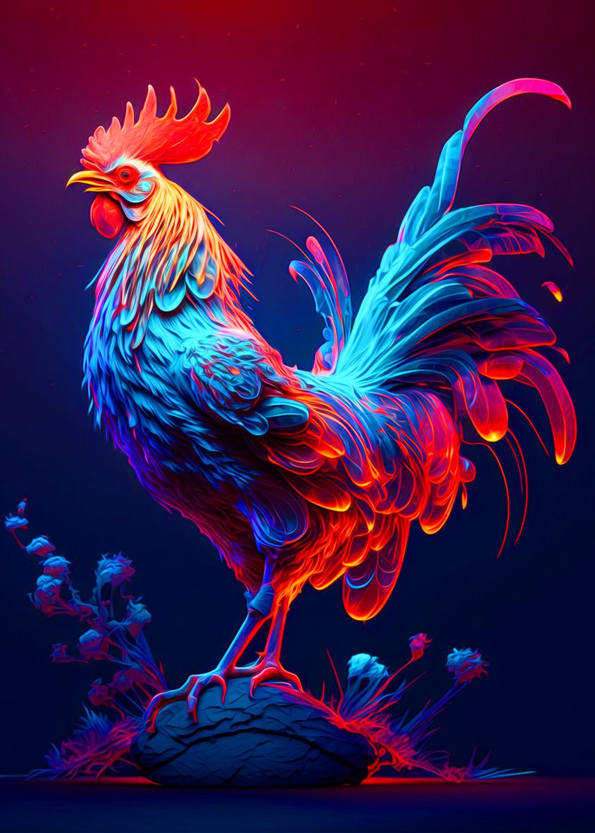 'Rooster' Poster, picture, metal print, paint by Rane Acer | Displate