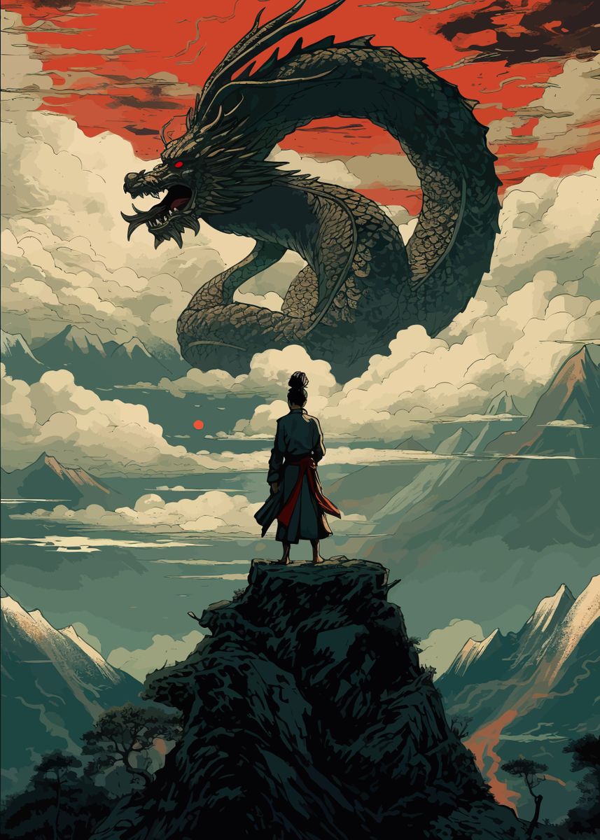 'Dragon And Samurai Fantasy' Poster by amelie Again | Displate