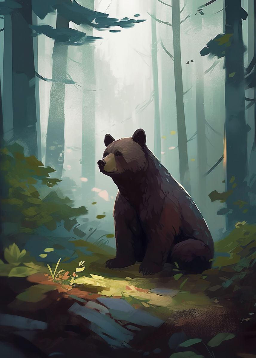 'Forest Bear' Poster, picture, metal print, paint by Quasarai | Displate