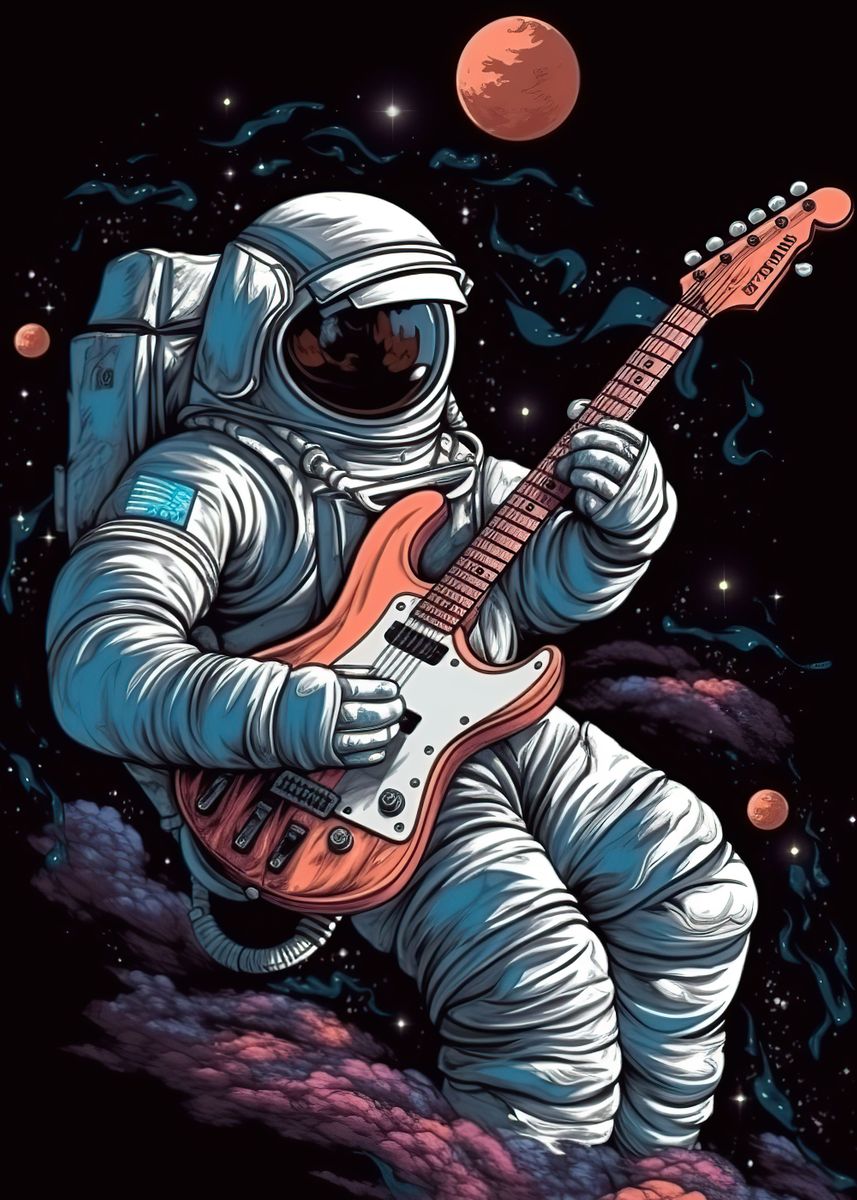 'astronaut playing guitar ' Poster by Yannis Denton | Displate