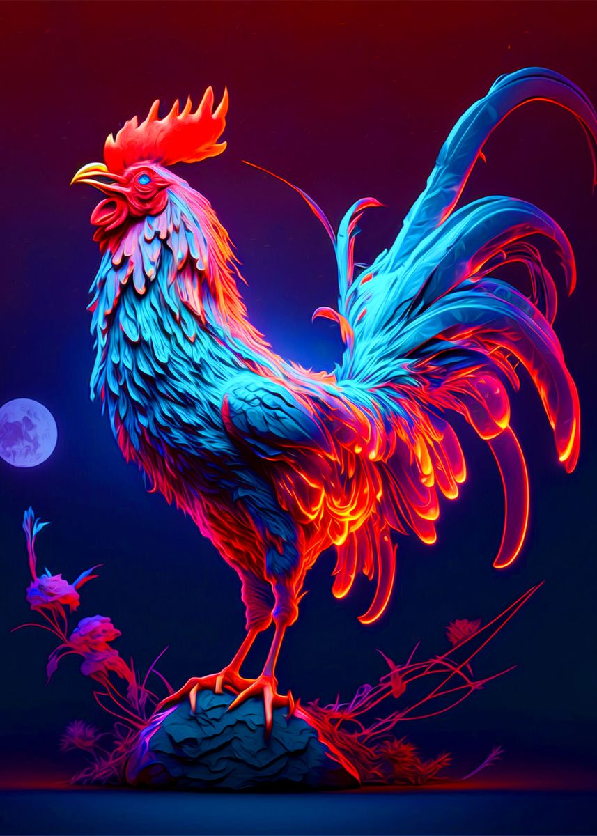 'Rooster' Poster, picture, metal print, paint by Rane Acer | Displate