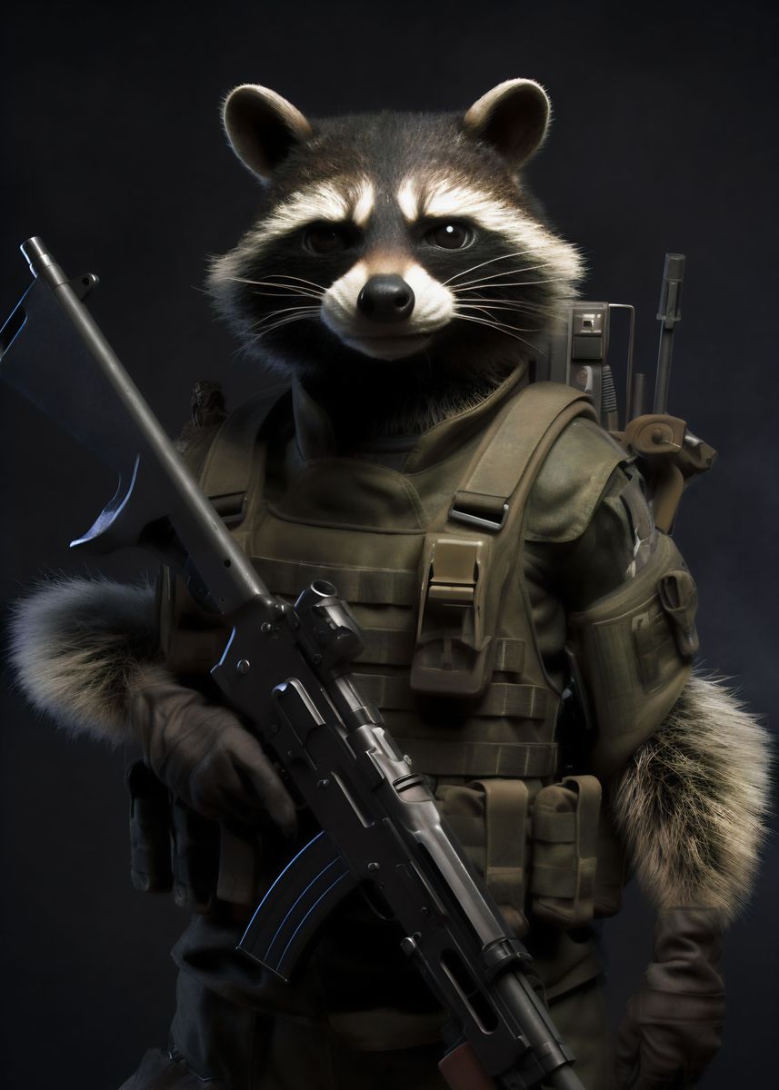 'Animal Soldier Raccoon' Poster, picture, metal print, paint by Poster ...