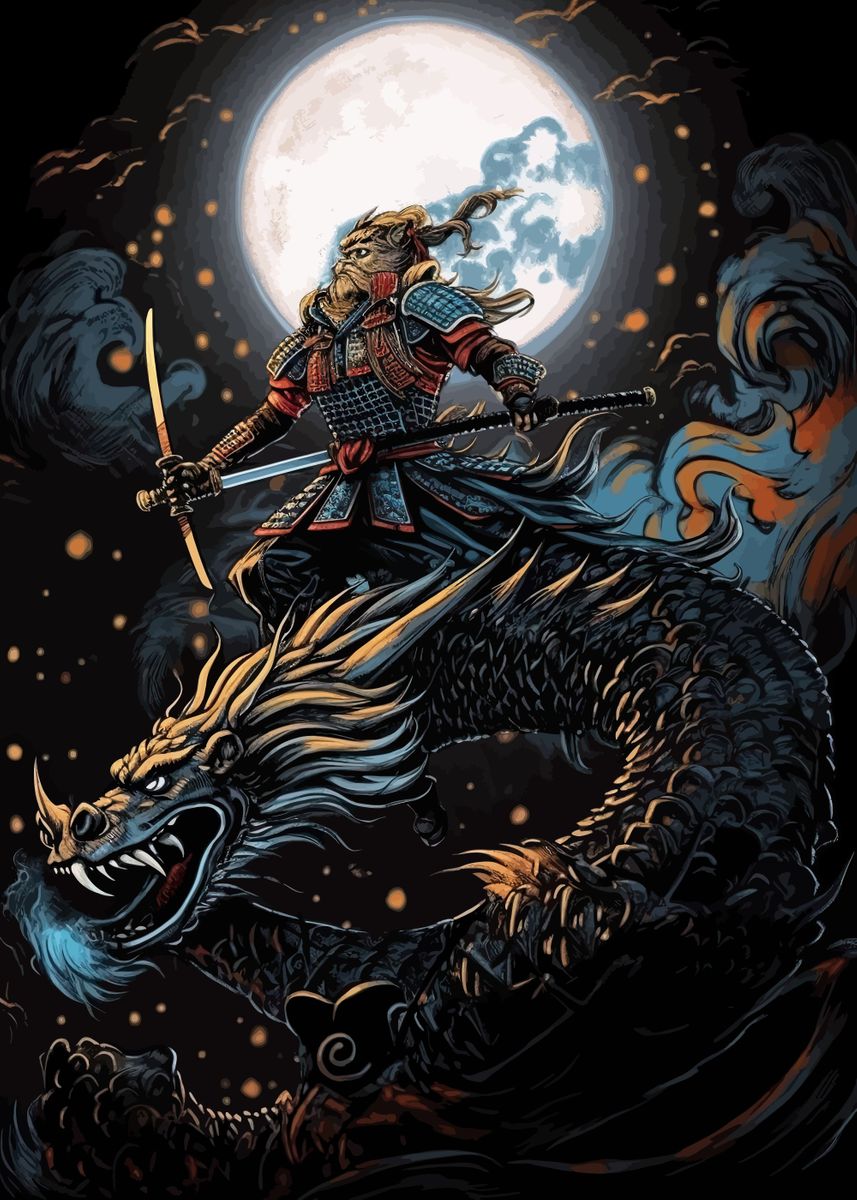 'Dragon And Samurai Fantasy' Poster, picture, metal print, paint by ...