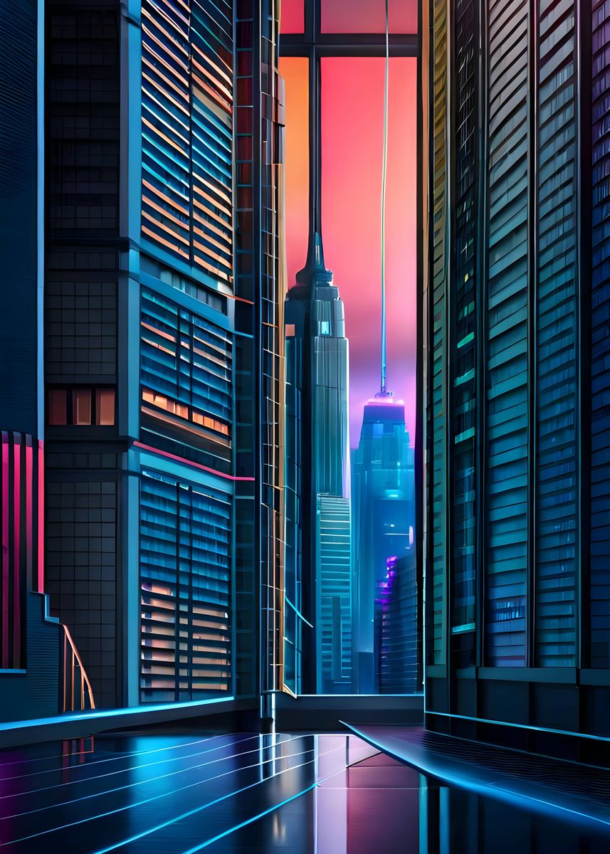 Cyberpunk Cityscape Poster Picture Metal Print Paint By Art Jiyuu Displate