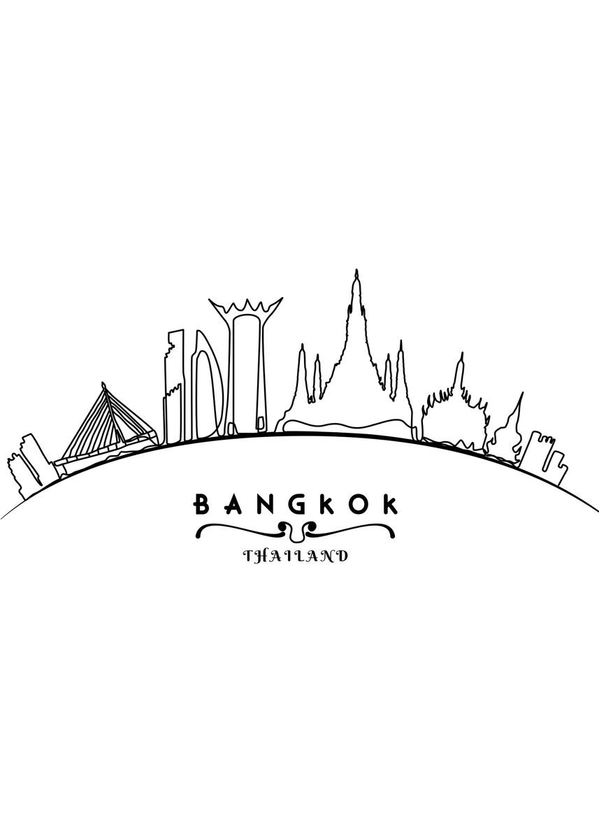 'Bangkok One Line Art' Poster, picture, metal print, paint by Hendri ...