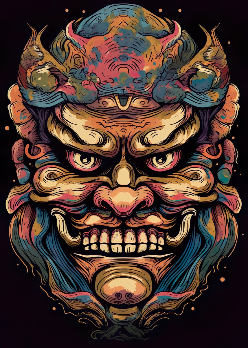 'Oni Demon Mask Japan Art' Poster, picture, metal print, paint by Anton ...