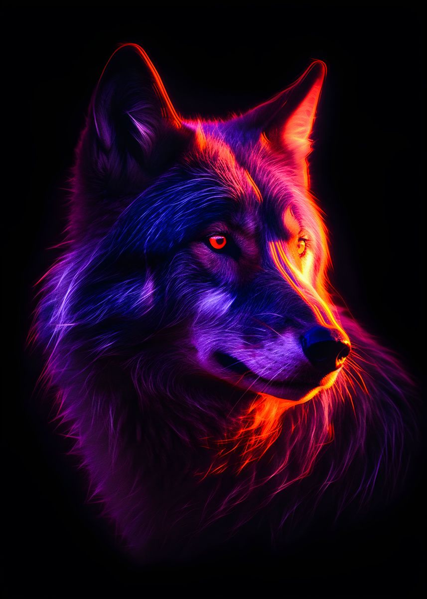 'Wolf dark neon colors' Poster, picture, metal print, paint by Elz art ...