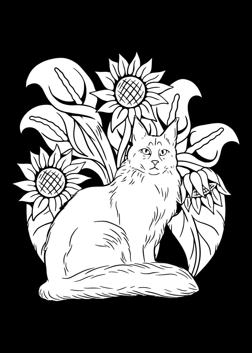 'Cat Sunflower' Poster by CrazySquirrel Displate