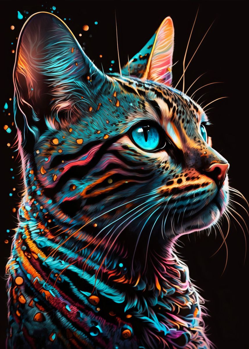 'Bengal cat' Poster, picture, metal print, paint by Luke Vassel | Displate