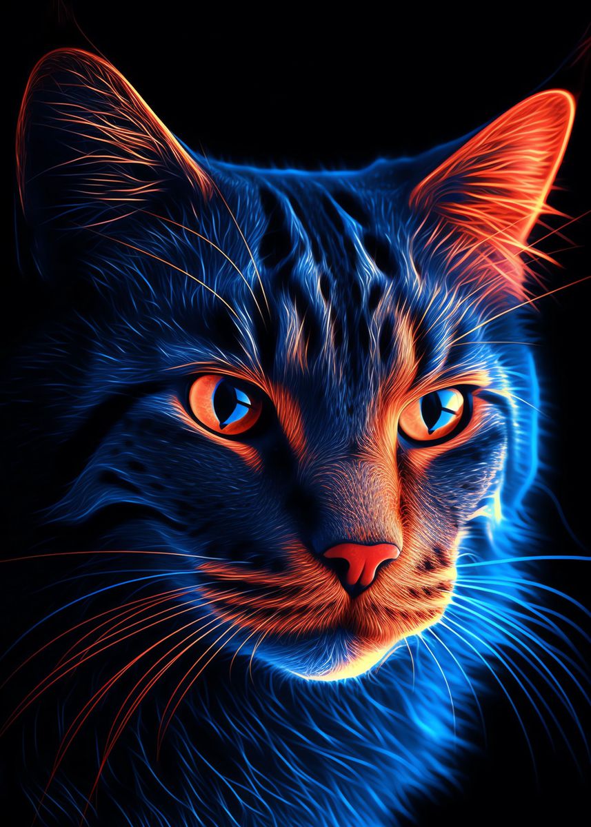 'Aesthetic Neon Cat' Poster, picture, metal print, paint by Siren Song ...