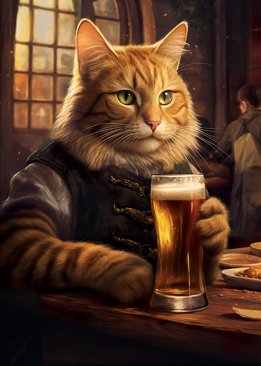 'Cat drinking Beer' Poster, picture, metal print, paint by PosterSuite ...