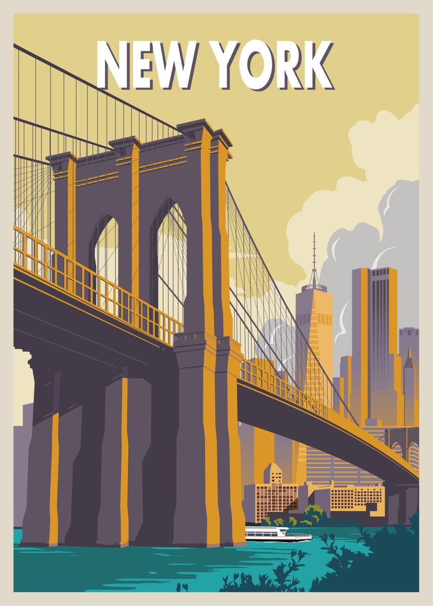 'Brooklyn Bridge New York' Poster, picture, metal print, paint by B ...