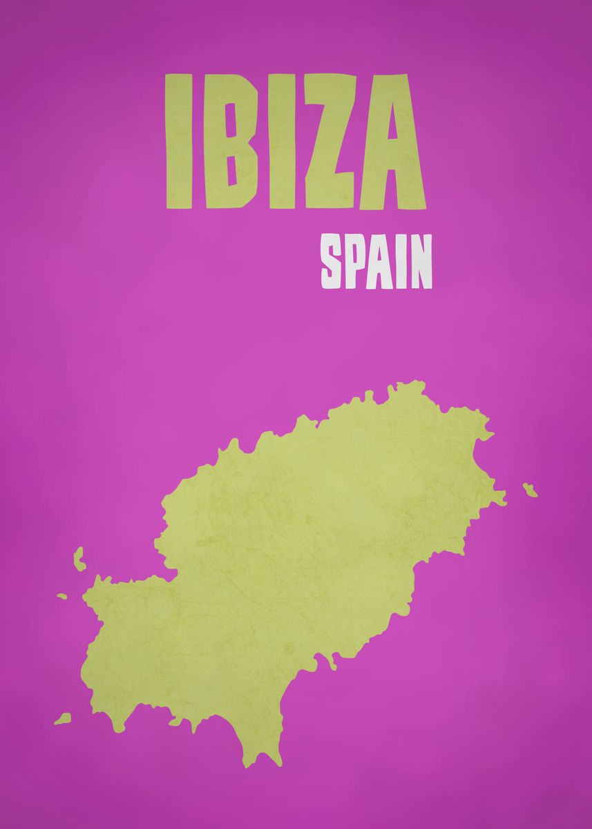 'IBIZA SPAIN MAP' Poster, picture, metal print, paint by KIMIDIGI ...