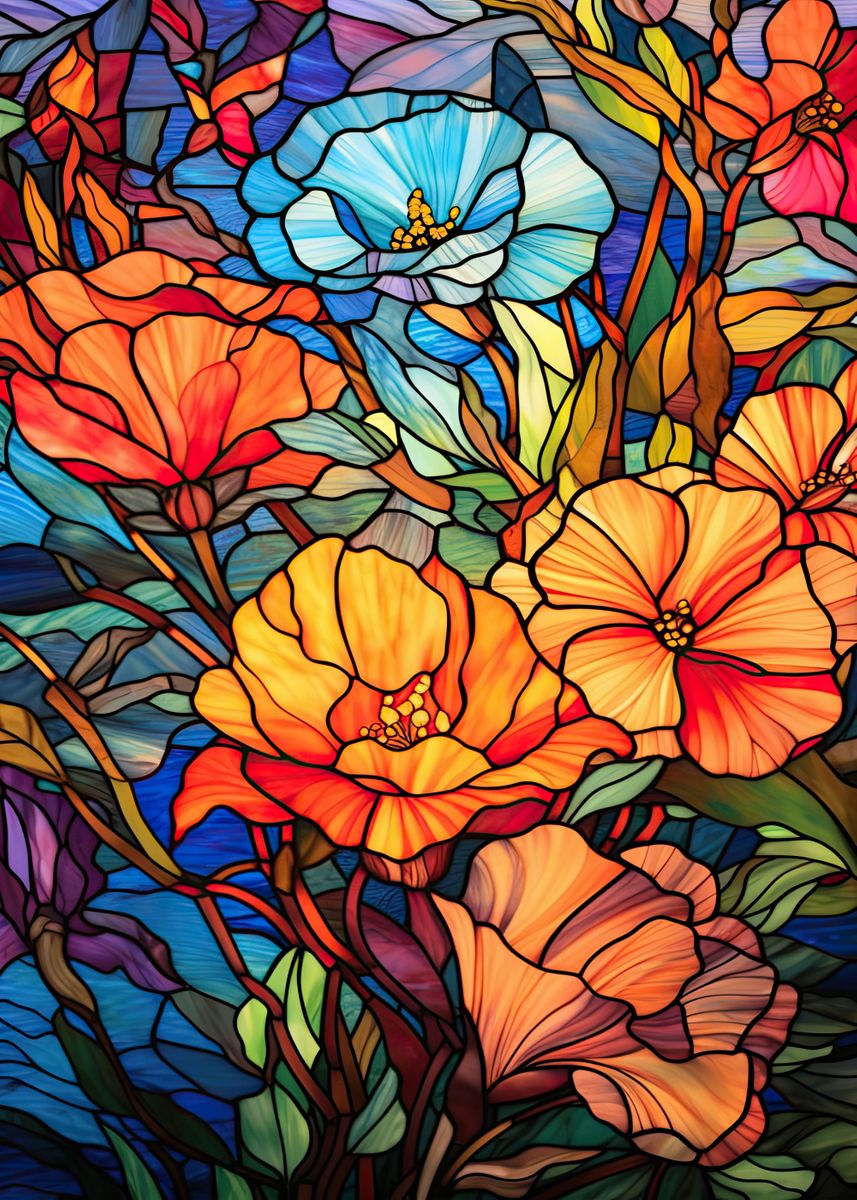 'Stained Glass Flowers' Poster, picture, metal print, paint by ...