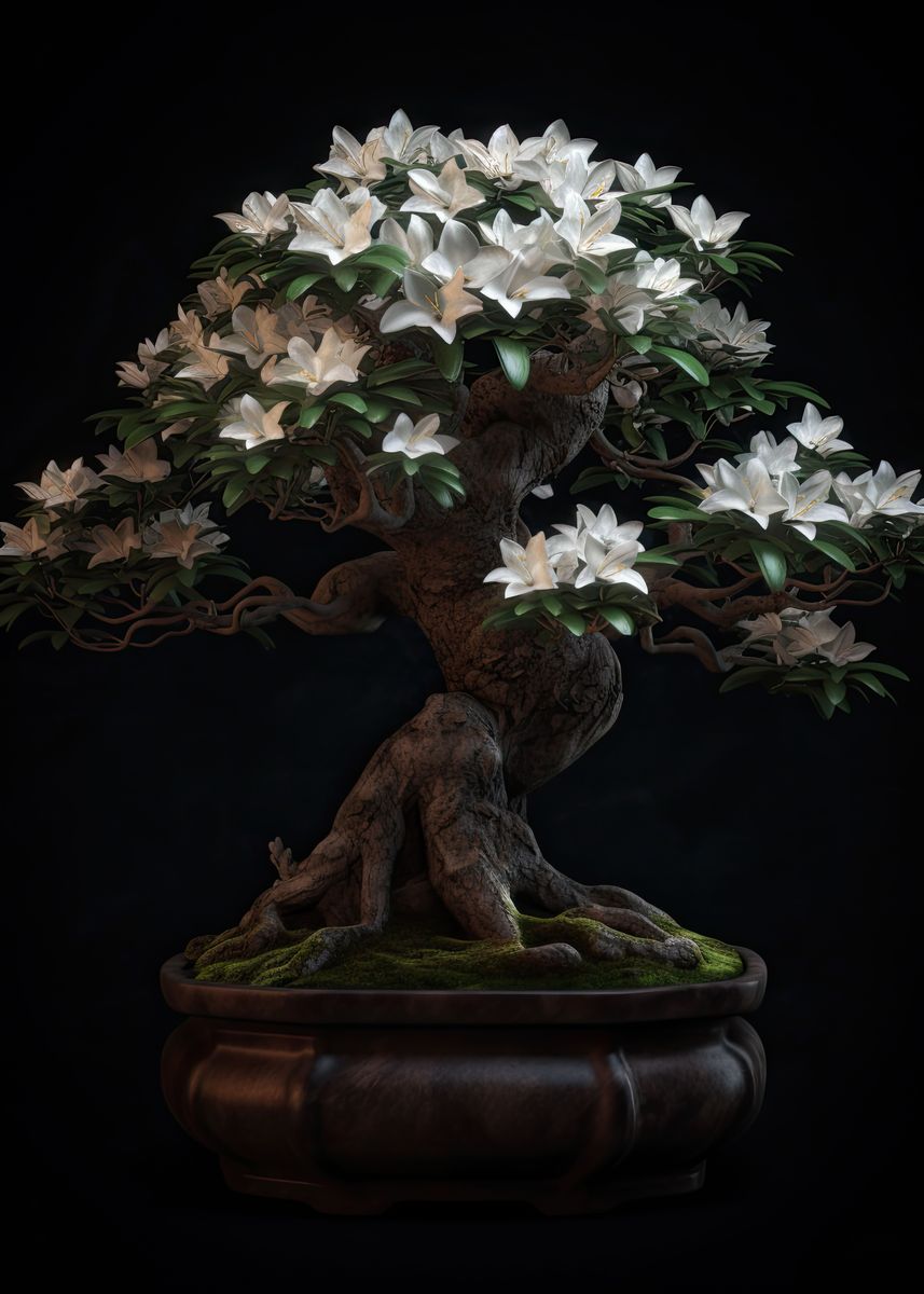 'White Flower Bonsai Tree' Poster, picture, metal print, paint by Morphic Prints Displate