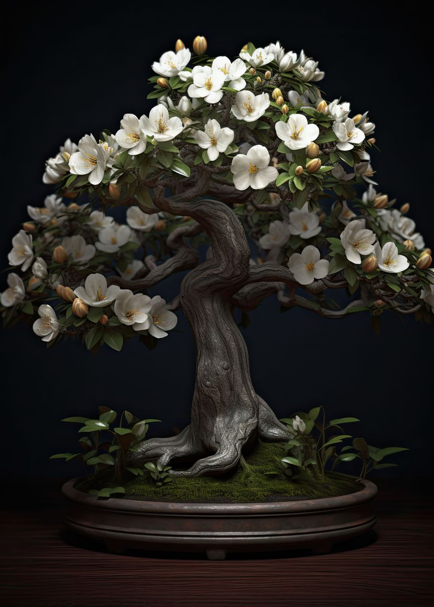 ‘White Flower Bonsai Tree’ Poster by Morphic Prints | Displate