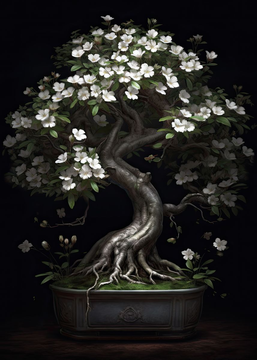 'White Flower Bonsai Tree' Poster by Morphic Prints Displate
