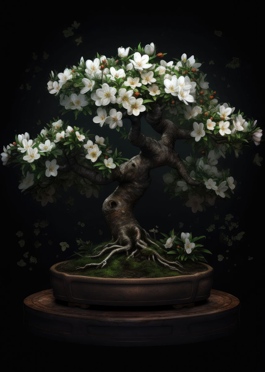 'White Flower Bonsai Tree' Poster by Morphic Prints Displate