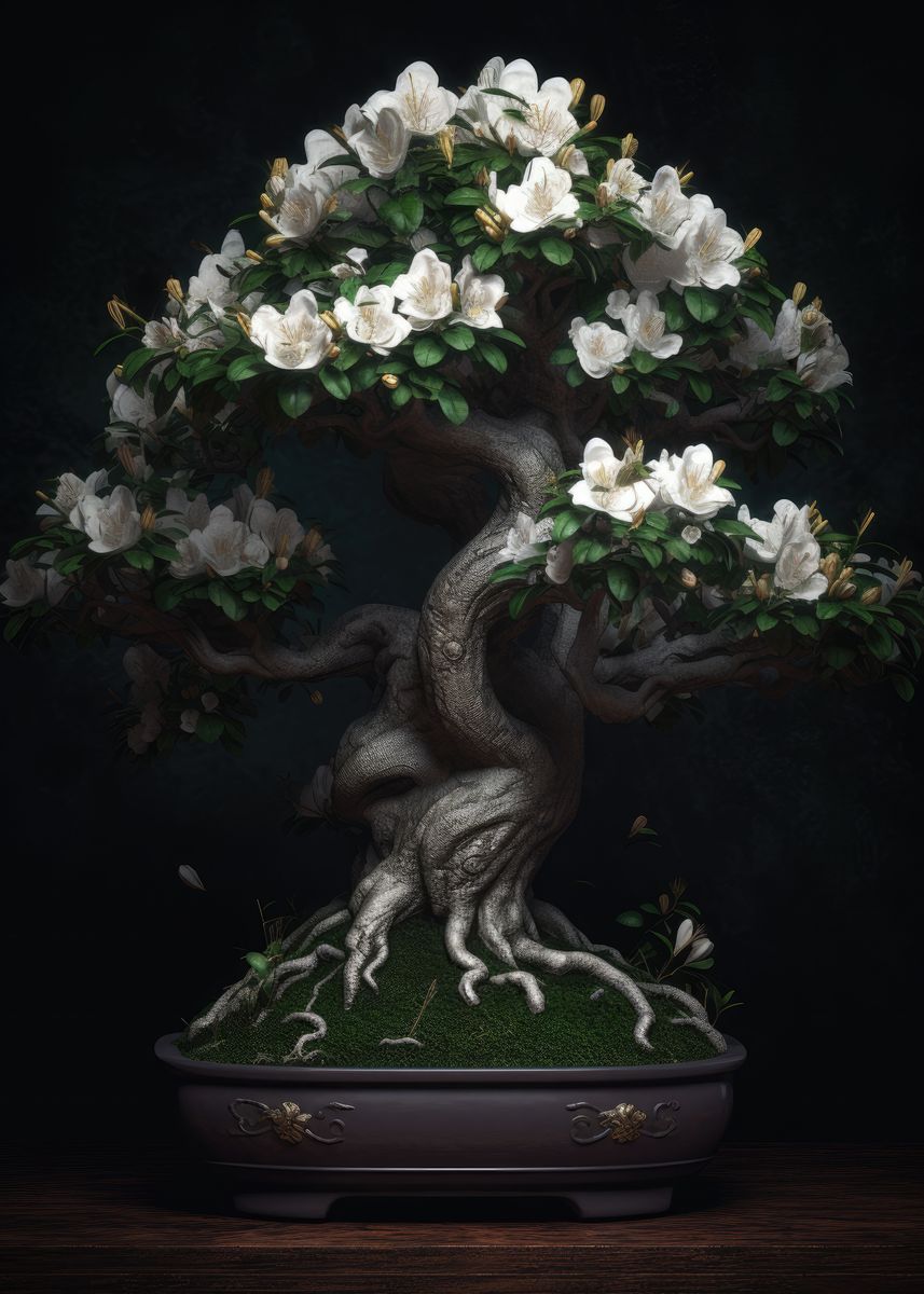 'White Flower Bonsai Tree' Poster by Morphic Prints Displate
