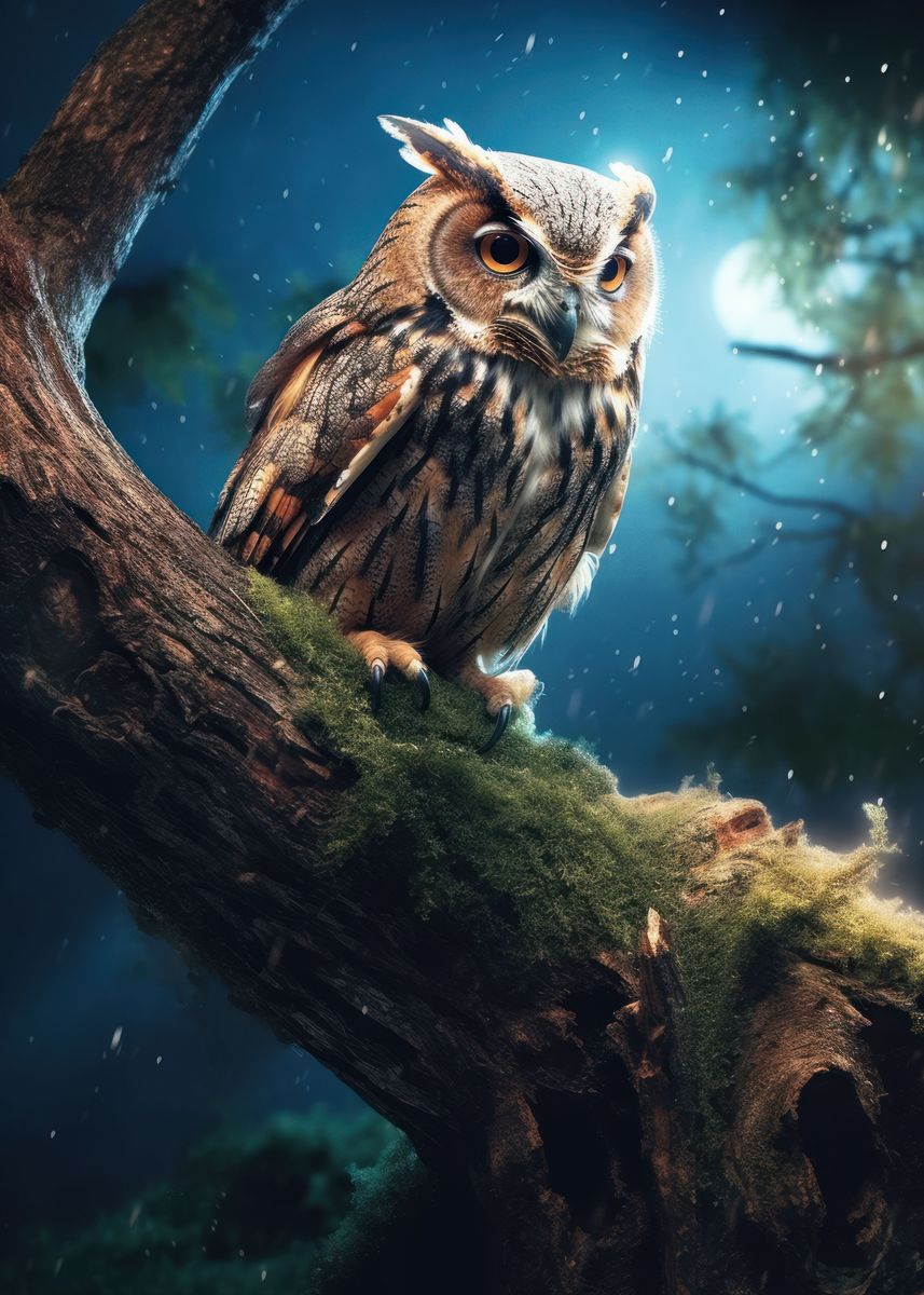 'fantasy Owl At Night' Poster, Picture, Metal Print, Paint By Adel S 