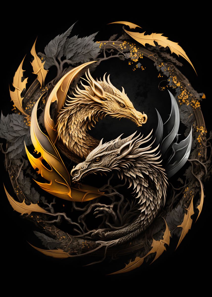 'Silver gold dragon' Poster, picture, metal print, paint by Elz art ...