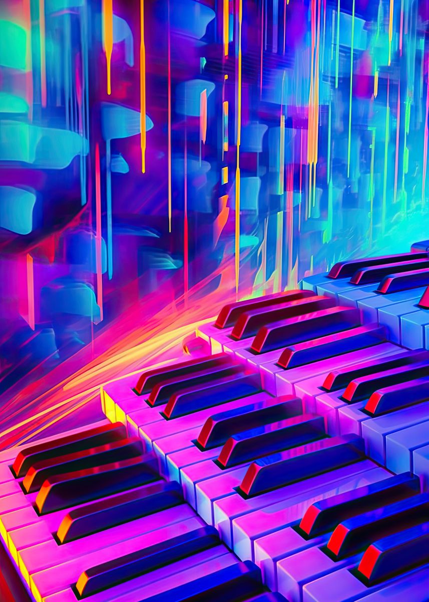 'Electric Neon Piano Keys' Poster, picture, metal print, paint by ...