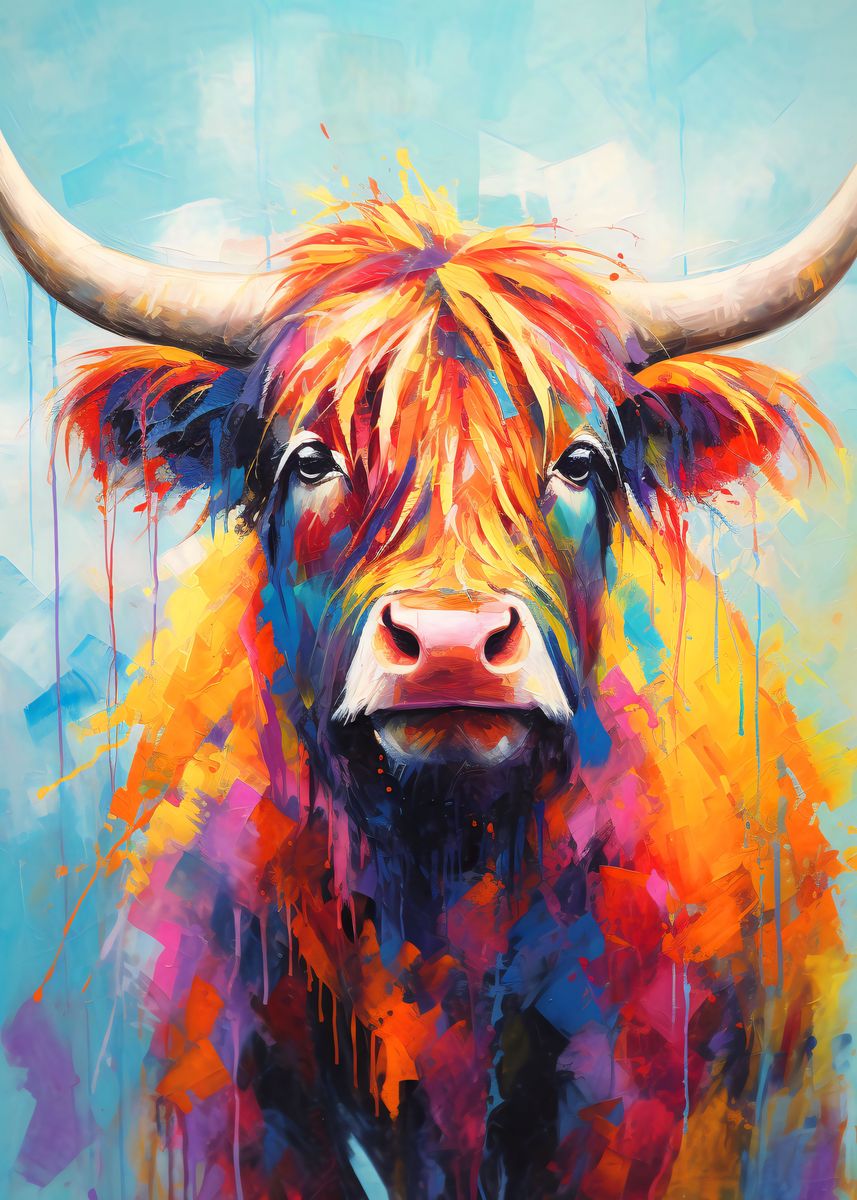 'Highland Cow Abstract' Poster, picture, metal print, paint by Rafael ...