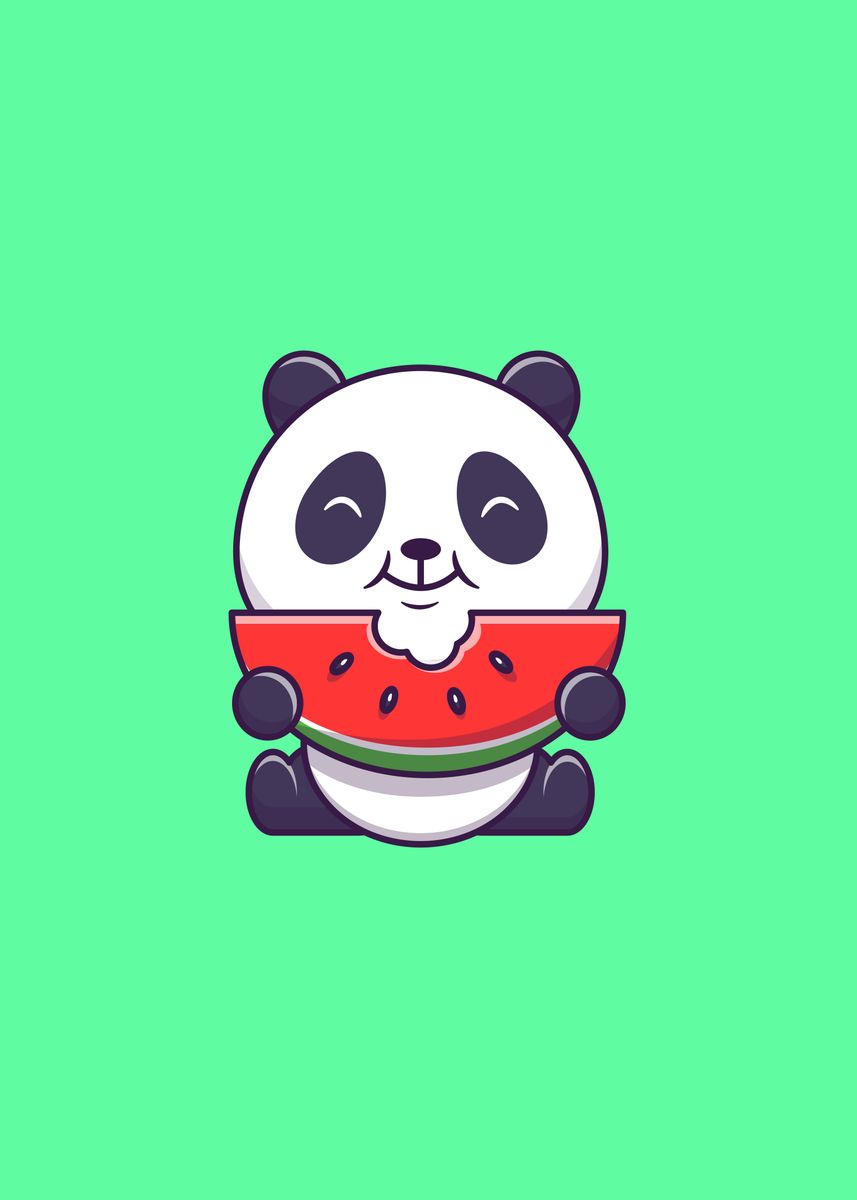 'Cute Panda Eat Watermelon' Poster, picture, metal print, paint by ...