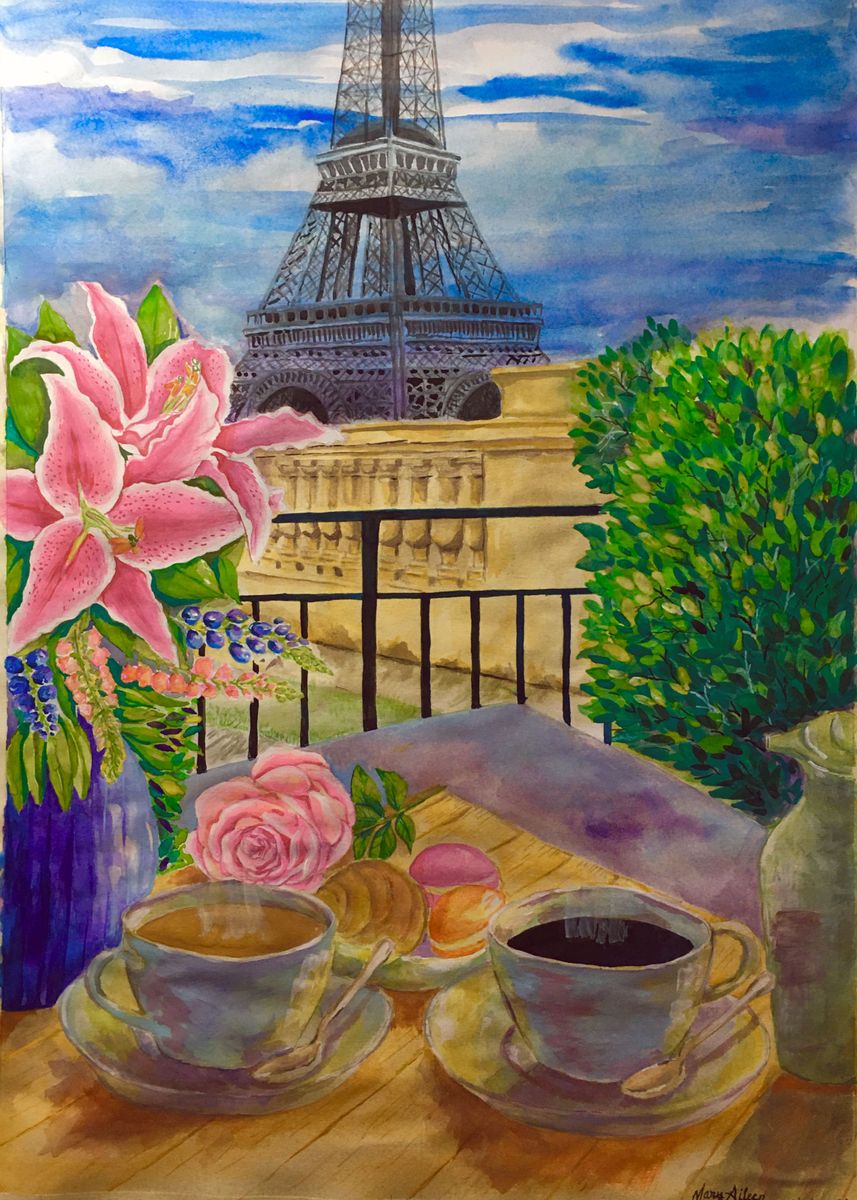 'Coffee Date in Paris ' Poster, picture, metal print, paint by