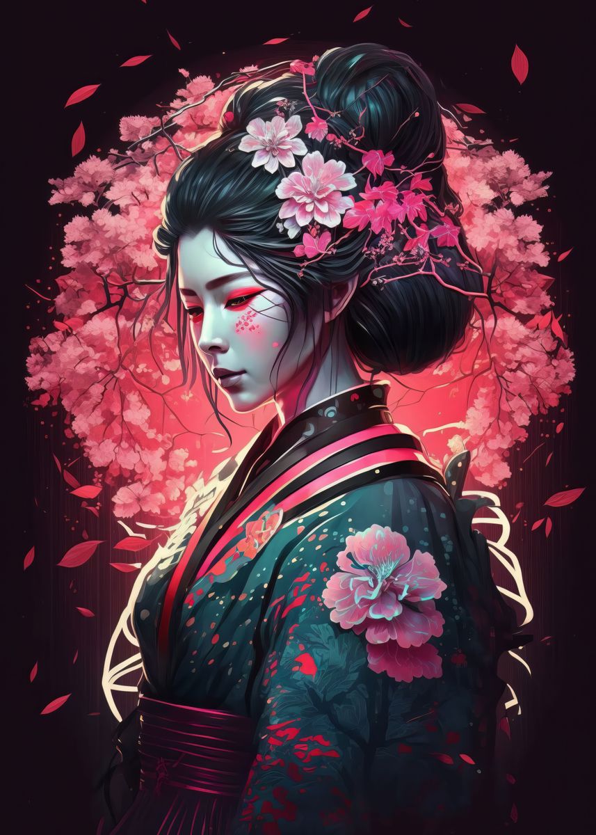 'Geisha' Poster, picture, metal print, paint by Graphic Japanese | Displate