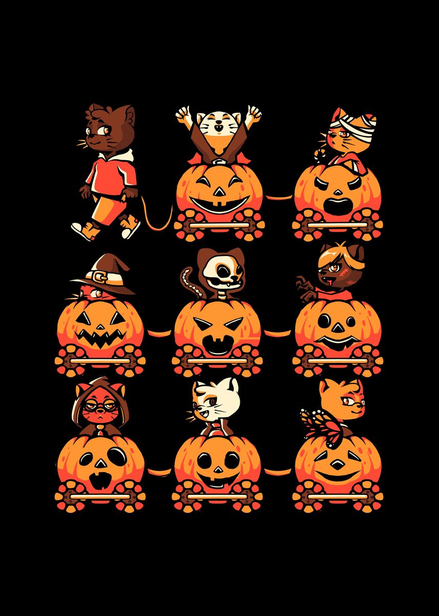 '9 Lives Cat Halloween' Poster, picture, metal print, paint by Tobias ...