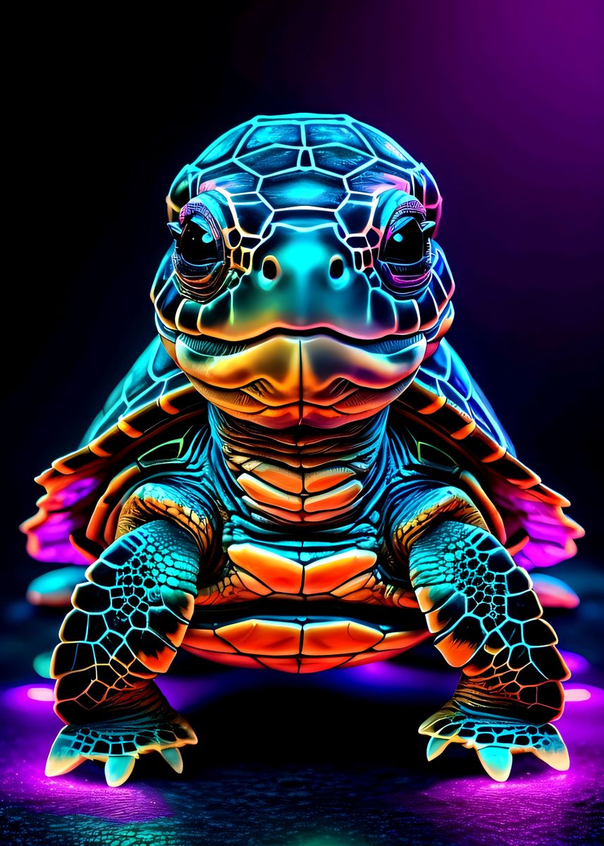 'baby Turtle Neon Animal ' Poster By Zuzuzu 