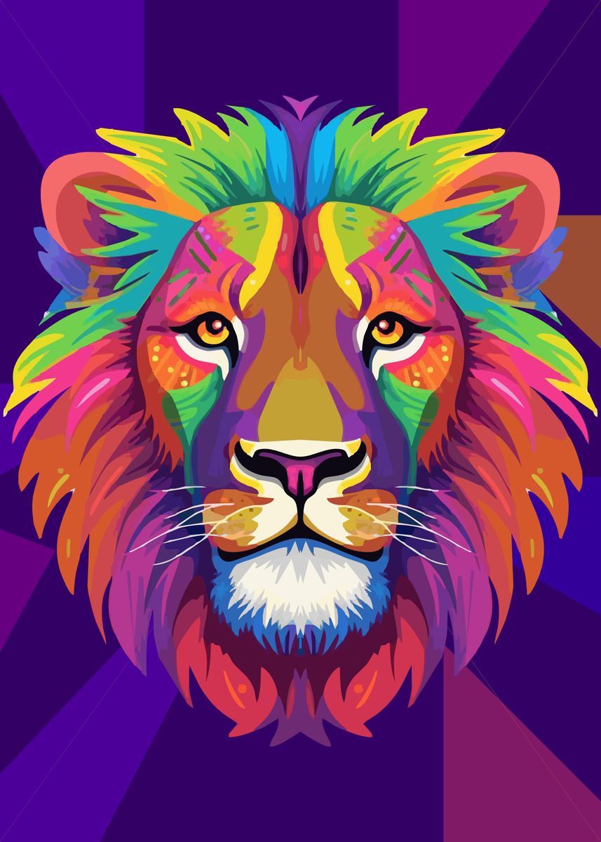 'Lion Head color ful' Poster by arif purnomo | Displate
