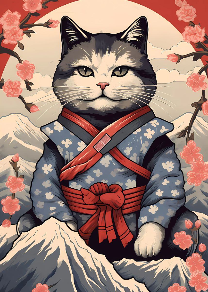 'Japanese Cat 8' Poster, picture, metal print, paint by the Moooh