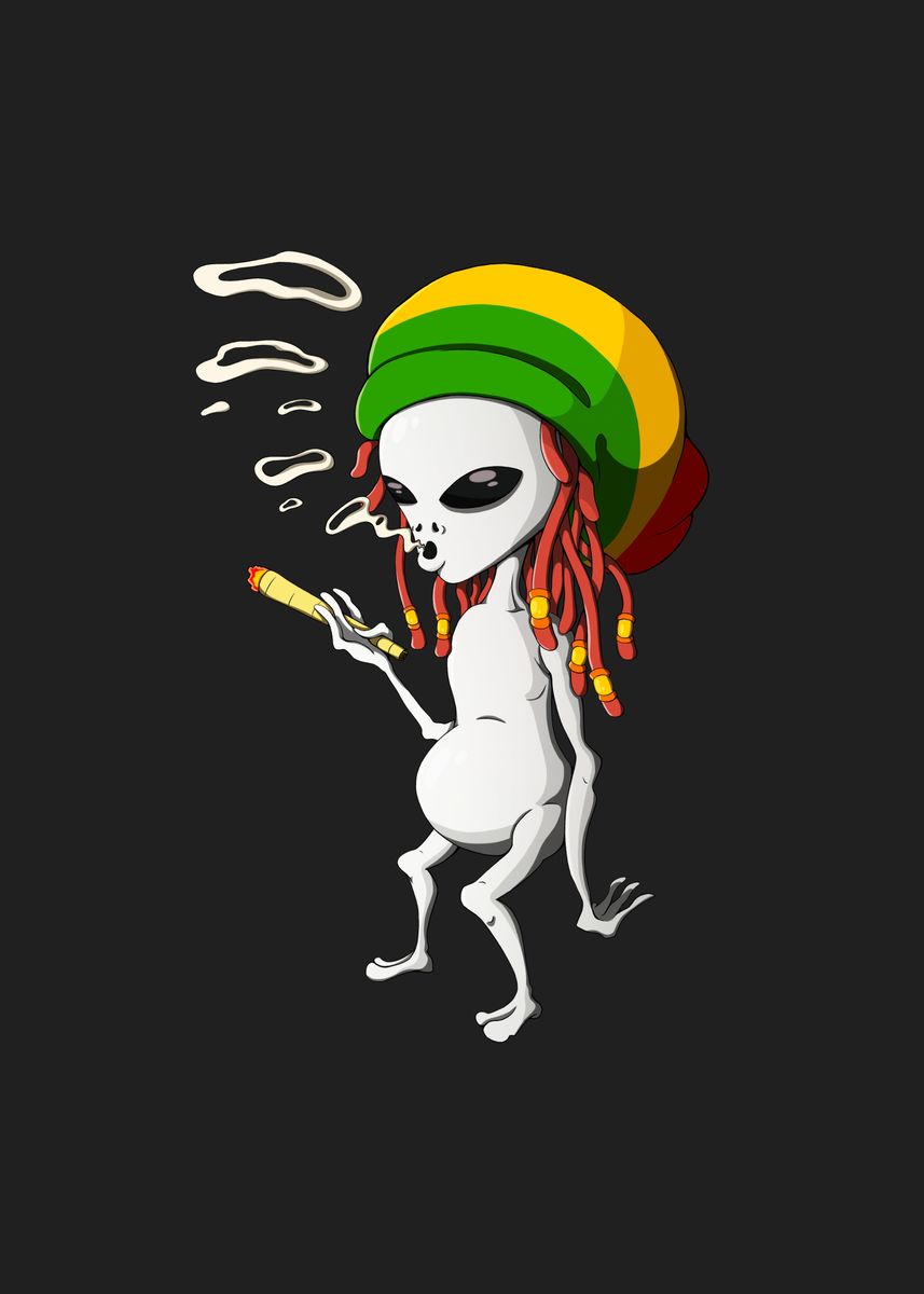 'Rastafarian Alien Weed UFO' Poster, picture, metal print, paint by ...