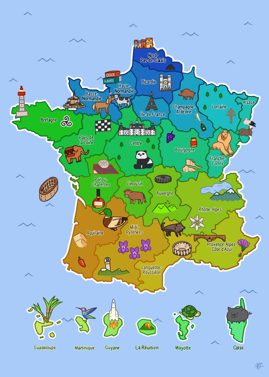 'french Map' Poster, Picture, Metal Print, Paint By Pepipin 