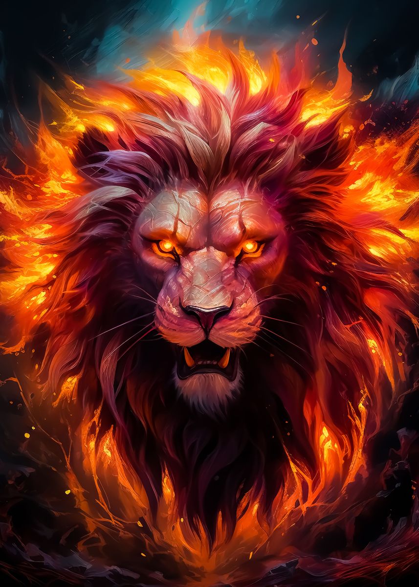 'Red Lion Head' Poster, picture, metal print, paint by Audrey | Displate