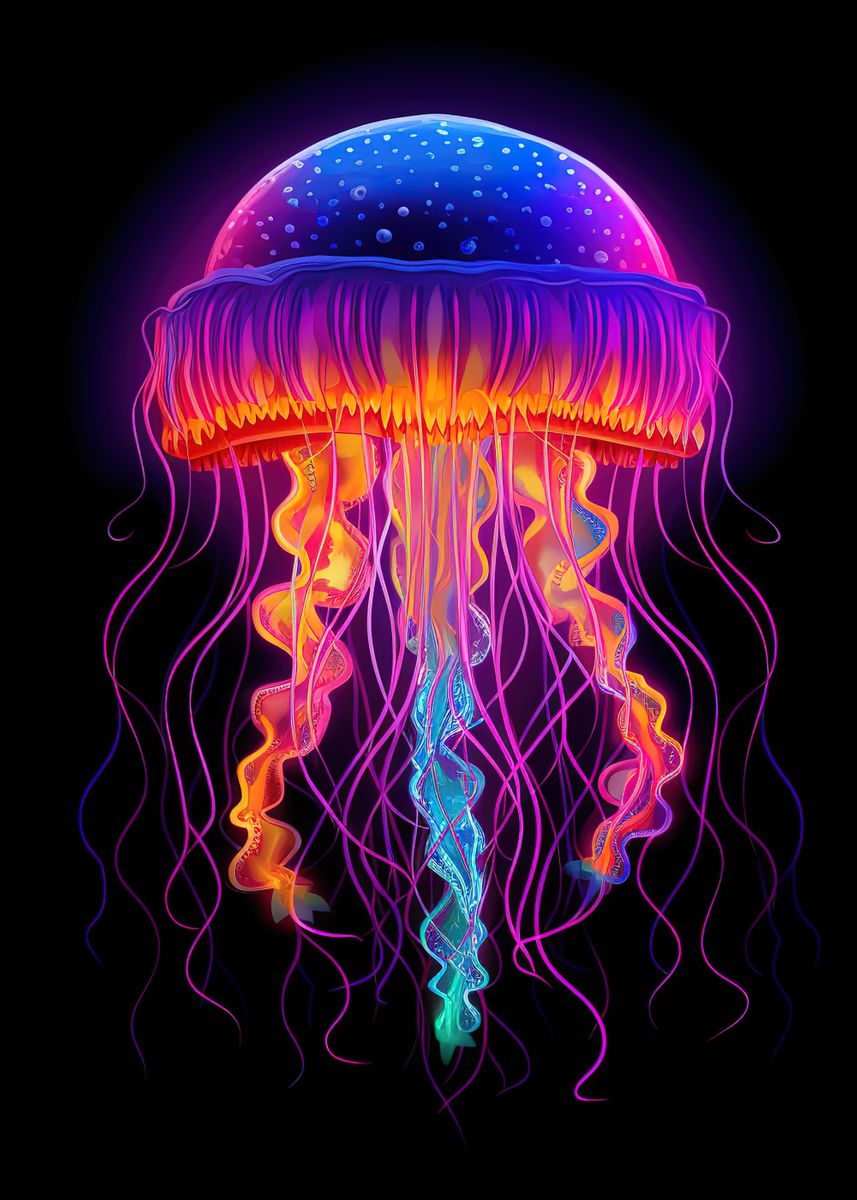 &lsquo;colorful jellyfish&rsquo; Poster, picture, metal print, paint by Ana Calvert
