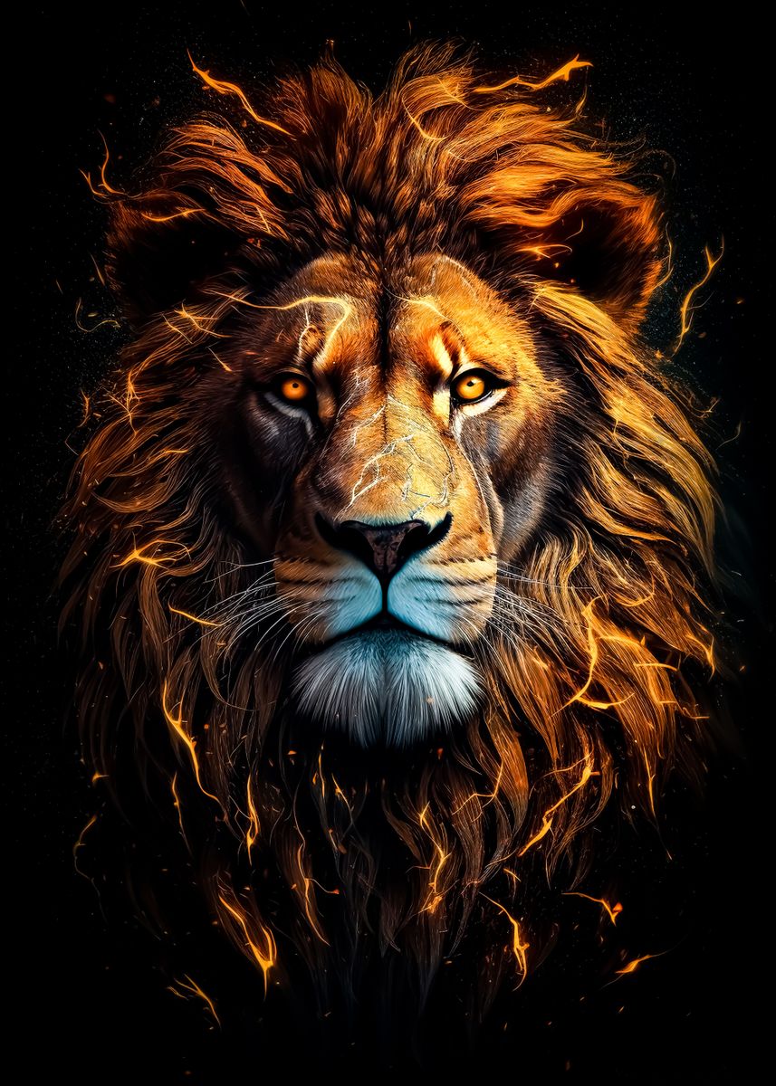 'Red Lion Head' Poster, picture, metal print, paint by Audrey | Displate