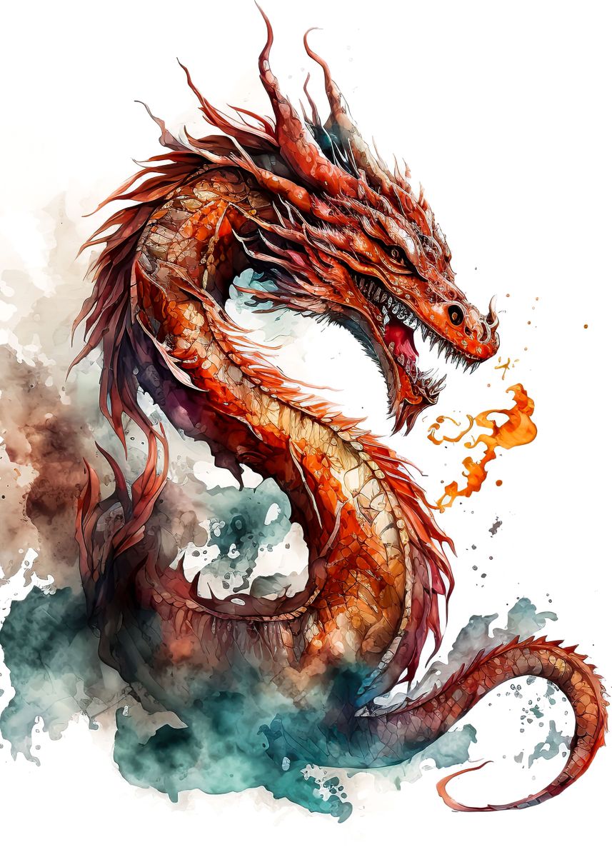 Watercolor Dragon Poster Picture Metal Print Paint By Zaydan Mcintosh Displate