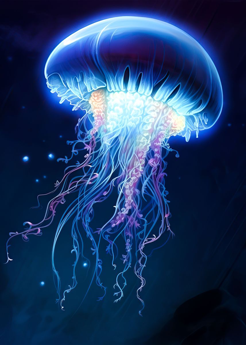 'jellyfish blue' Poster, picture, metal print, paint by paxtonronalda ...