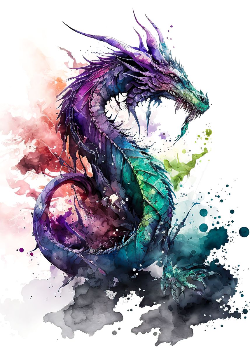 Watercolor Dragon Poster By Zaydan Mcintosh Displate