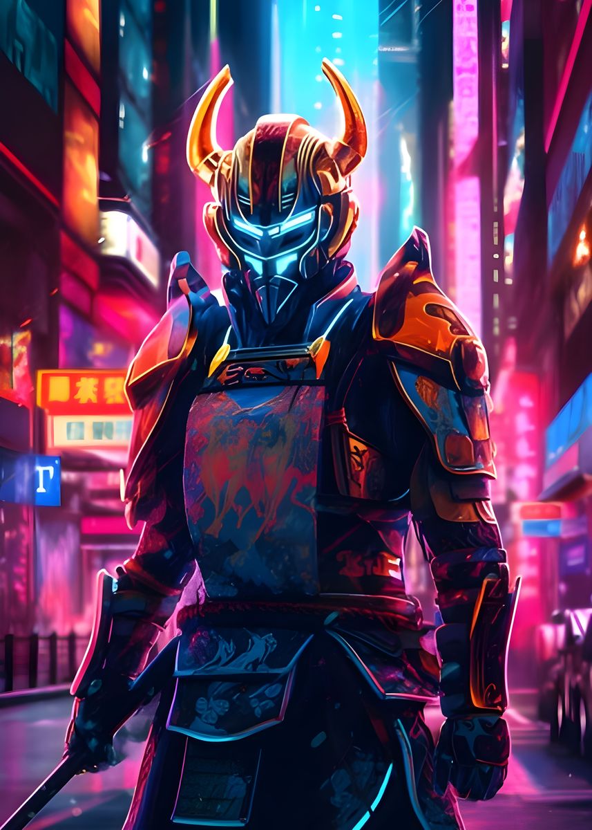 'Neon Samurai' Poster, picture, metal print, paint by David Scott ...