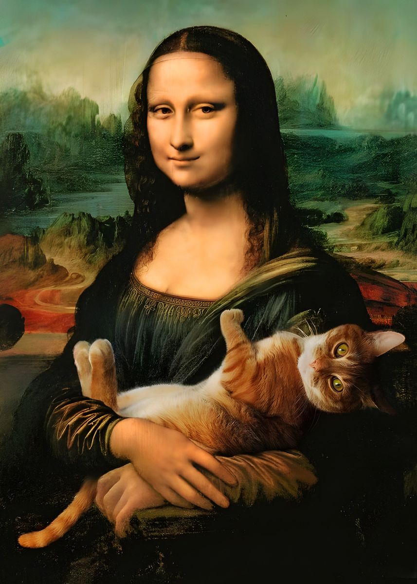 'Mona Lisa and Cat' Poster, picture, metal print, paint by HOLOSOMNIA ...