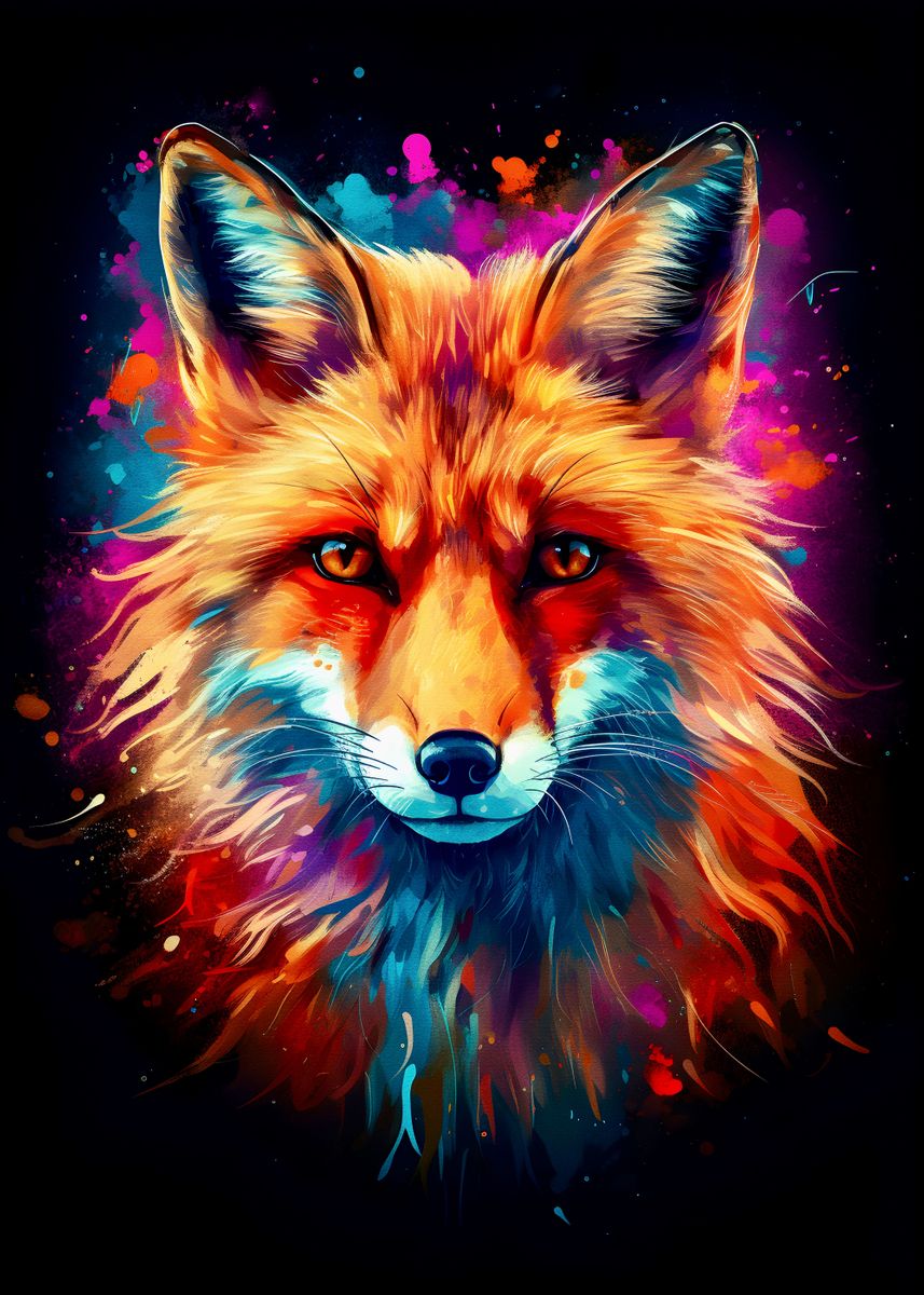 'Amazing Fox art' Poster, picture, metal print, paint by Elz art | Displate