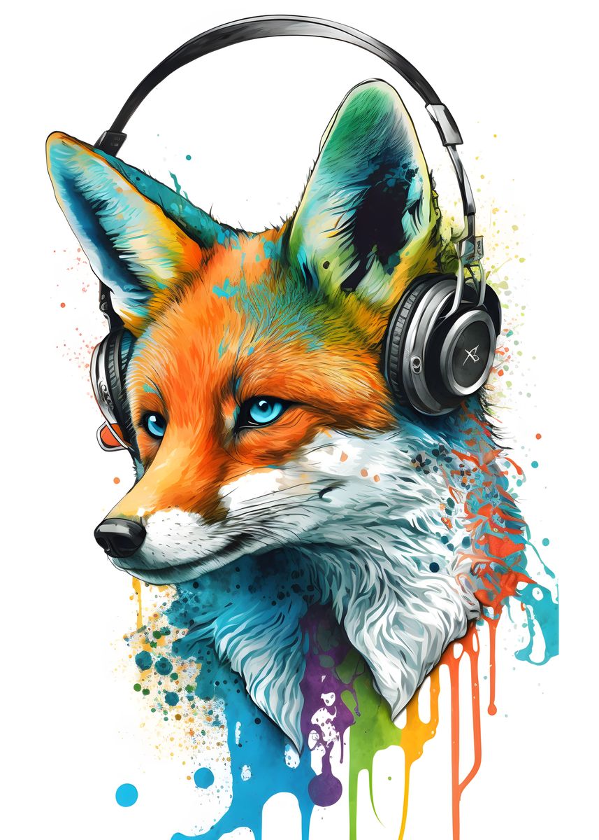 Fox Headphones Painting Poster picture metal print paint by