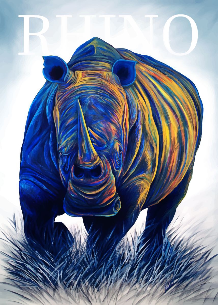 'The Rhino' Poster, picture, metal print, paint by SOBS SBOS | Displate