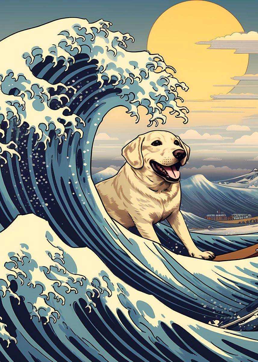 'Labrador Surfing Kaganawa' Poster, picture, metal print, paint by ...